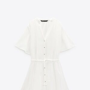 Zara White V-Neck Dress with Button Detail